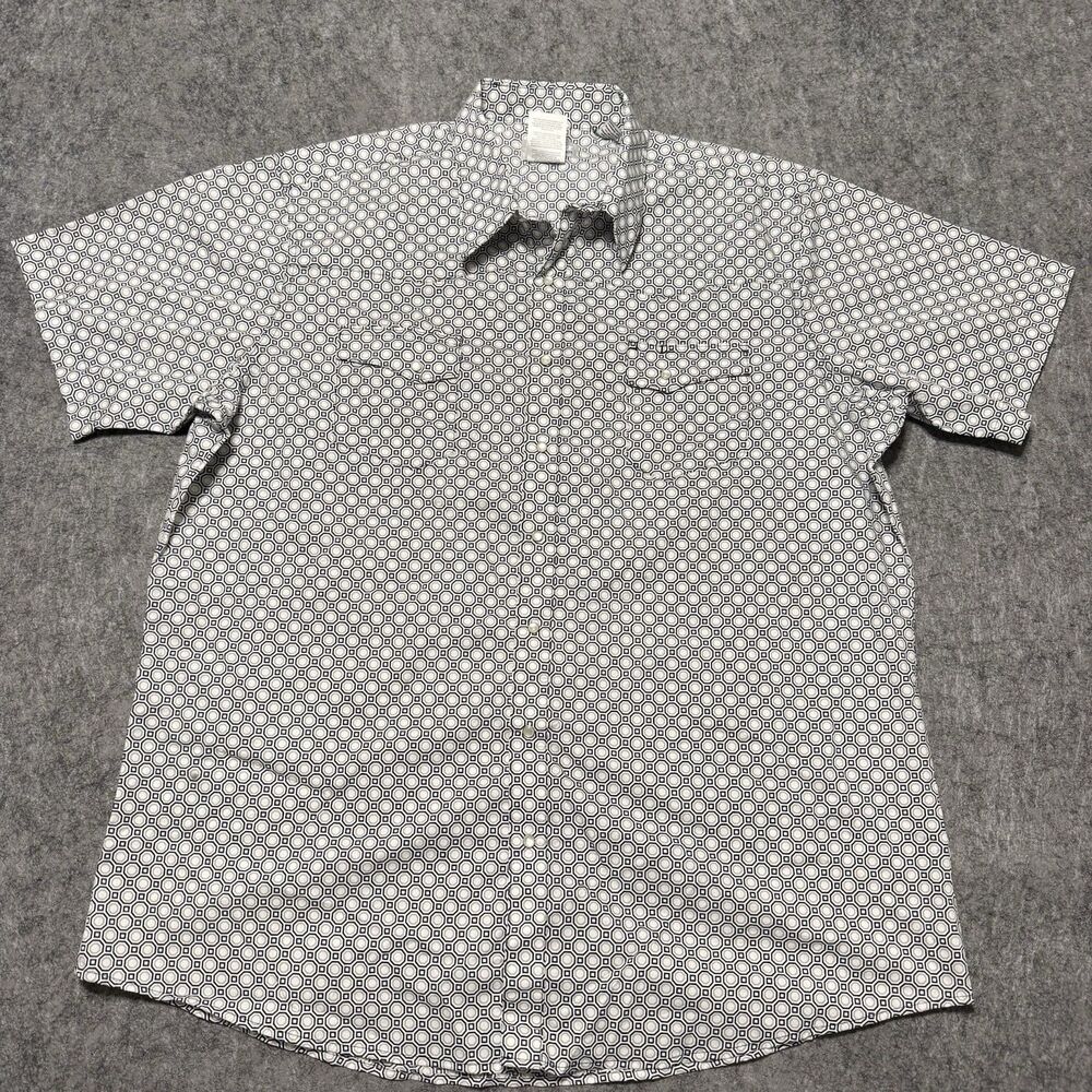 Wrangler Wrancher Shirt Mens 2XLT Grey White Geometric Western Pearl Snap